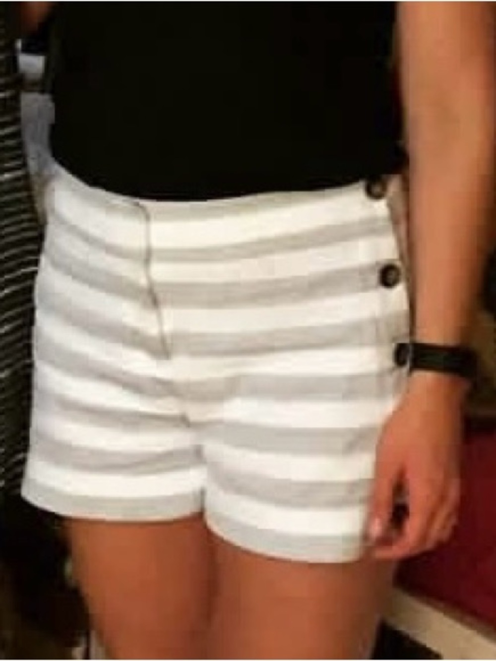 Women’s Loft High Waisted Sailor Shorts, White and Grey Stripes - Picture 3 of 3